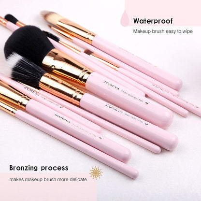 Makeup Brush Set 12Pcs Pink Synthetic Makeup Brushes Travel Set with Holder Makeup Brush Organizer Foundation Powder Contour Blush Eye Cosmetic Brush Sets in Case with Bonus Gift Makeup Sponge