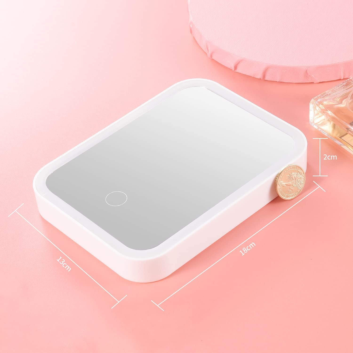 Vanity Mirror with Lights - LED Desk Mirror Touch Control 3 Color Lighting Modes USB Rechargeable (White)